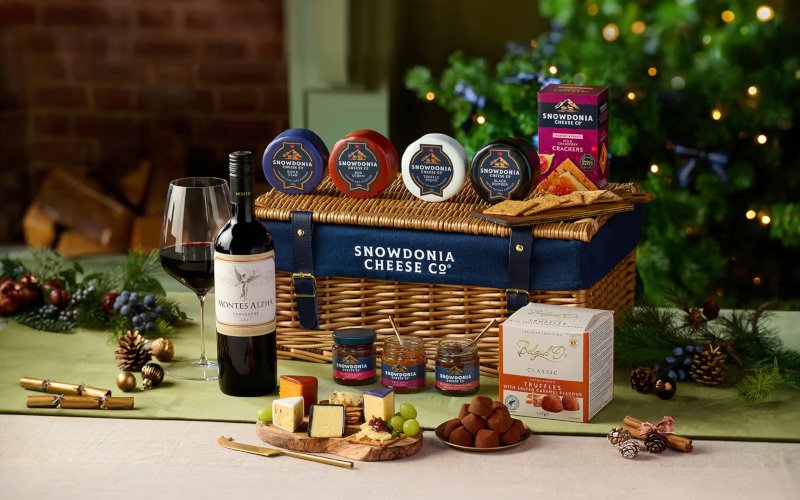 A Christmas Cheese & Wine Wicker Hamper