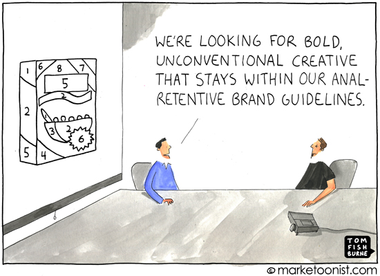 Brand guidelines cartoon that might apply to law firms